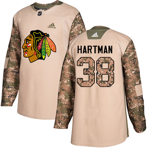 Adidas Blackhawks #38 Ryan Hartman Camo Authentic Veterans Day Stitched NHL Jersey - Click Image to Close